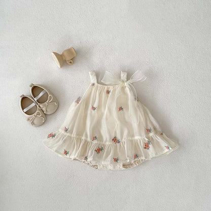 MyKids-USA® Baby Girls Sleeveless Flowers Pattern Tulle Strap bodysuit Dress