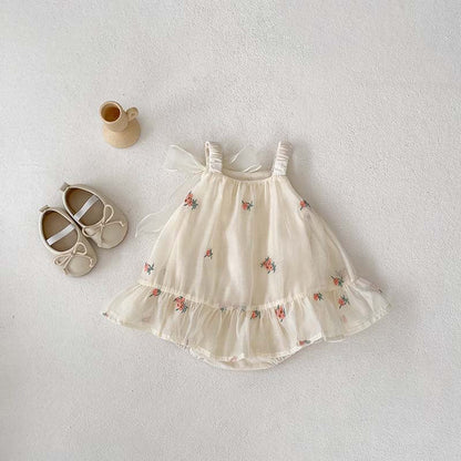MyKids-USA® Baby Girls Sleeveless Flowers Pattern Tulle Strap bodysuit Dress