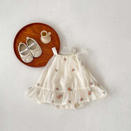 MyKids-USA® Baby Girls Sleeveless Flowers Pattern Tulle Strap bodysuit Dress