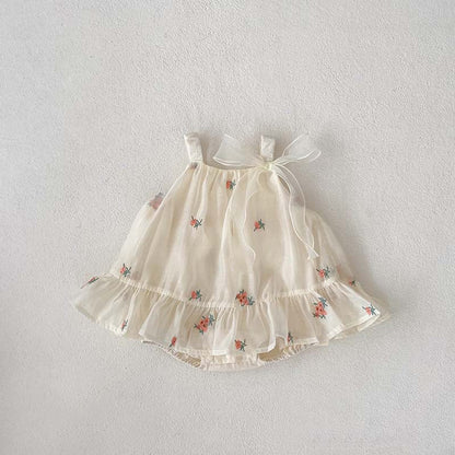 MyKids-USA® Baby Girls Sleeveless Flowers Pattern Tulle Strap bodysuit Dress