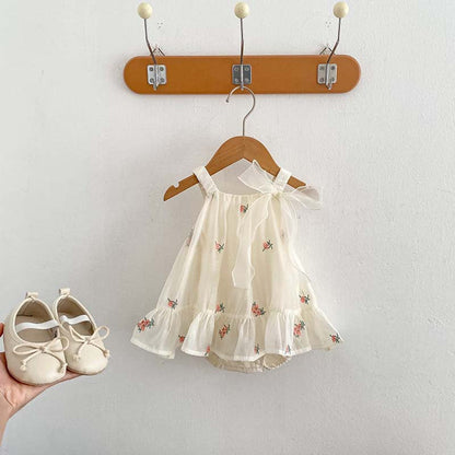 MyKids-USA® Baby Girls Sleeveless Flowers Pattern Tulle Strap bodysuit Dress