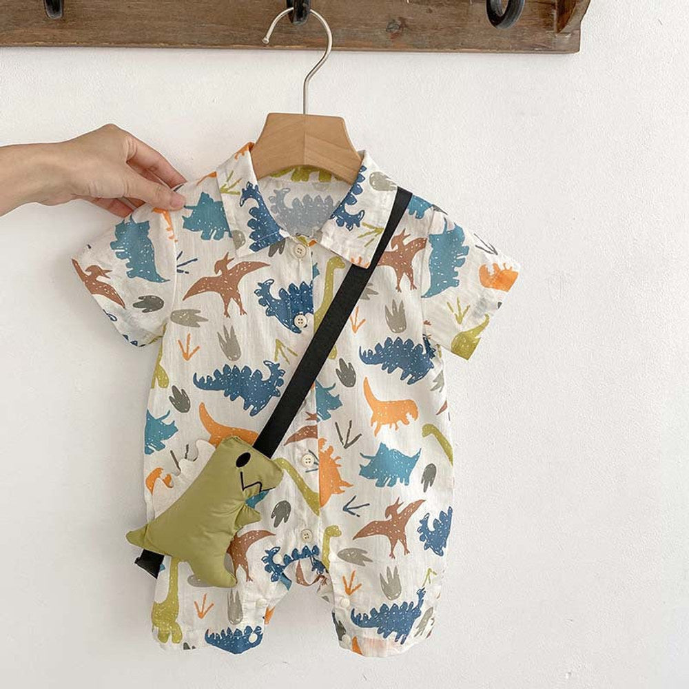 MyKids-USA® Design Baby Kids Unisex Cartoon Animals Pattern Turn-Down Collar Short Sleeves Romper