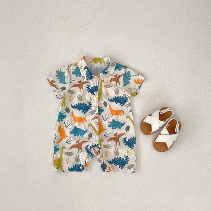 MyKids-USA® Design Baby Kids Unisex Cartoon Animals Pattern Turn-Down Collar Short Sleeves Romper