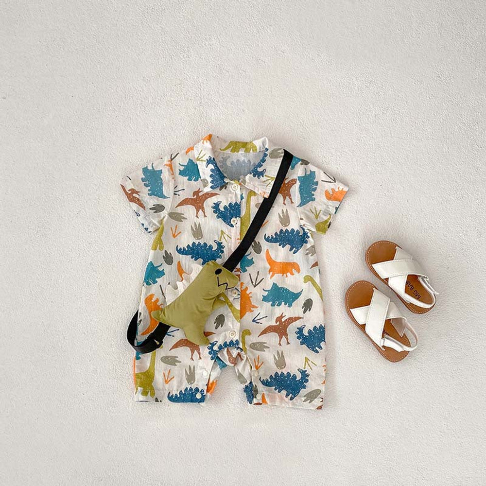 MyKids-USA® Design Baby Kids Unisex Cartoon Animals Pattern Turn-Down Collar Short Sleeves Romper