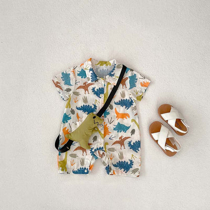 MyKids-USA® Design Baby Kids Unisex Cartoon Animals Pattern Turn-Down Collar Short Sleeves Romper