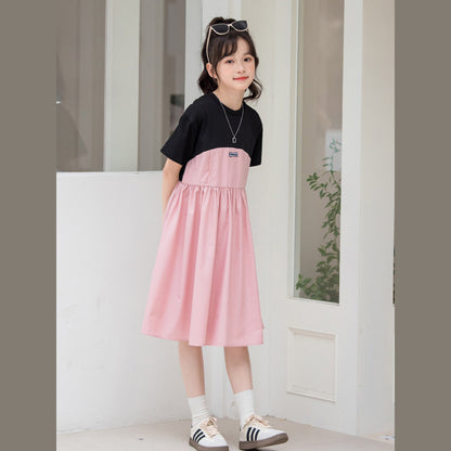 MyKids-USA® Kids Girls Fashion Color Patchwork Cotton Short Sleeves Dress