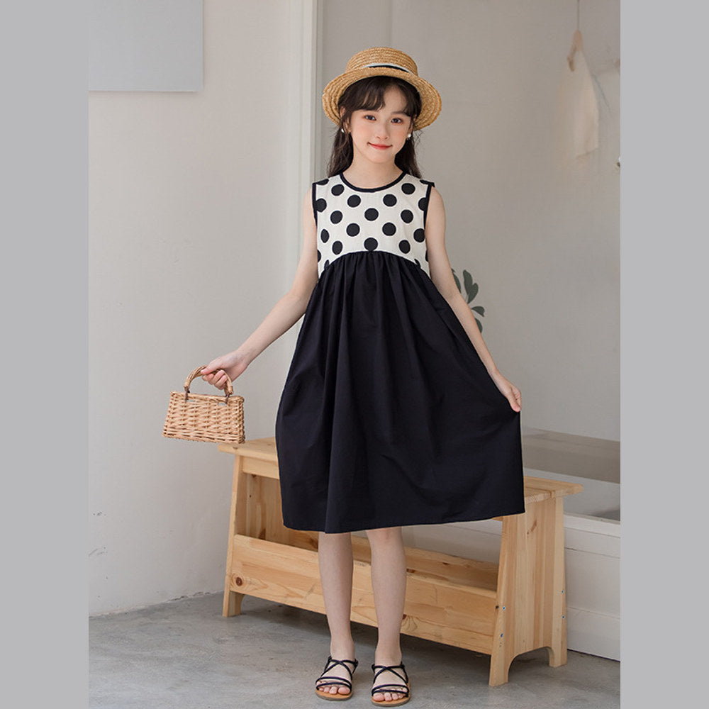 MyKids-USA® Kids Girls Fashion Style Polka Dots Sleeveless Color Patchwork Dress