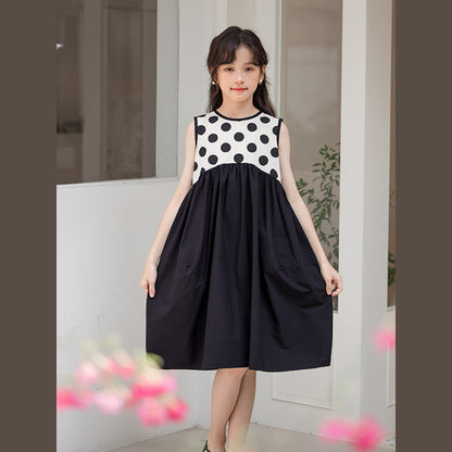 MyKids-USA® Kids Girls Fashion Style Polka Dots Sleeveless Color Patchwork Dress