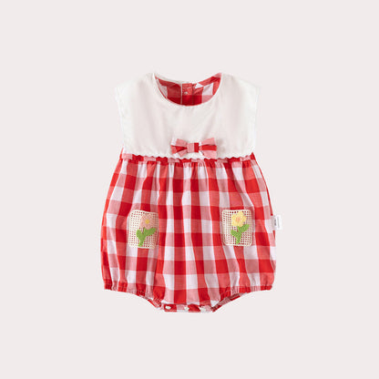 MyKids-USA® Baby Kids Girls Sleeveless Crew Neck Color Patchwork Flowers Embroidery Pattern bodysuit
