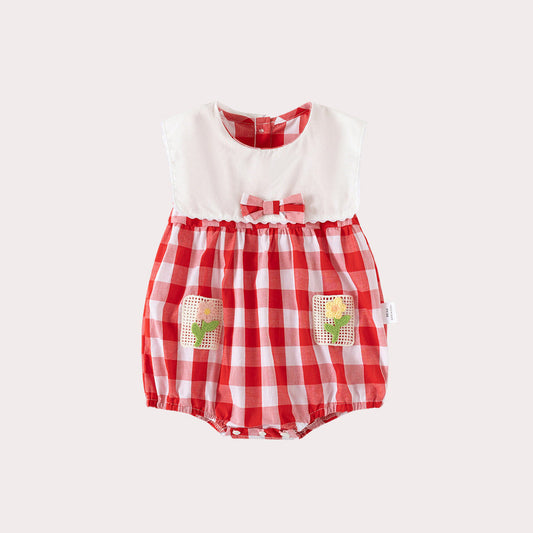 MyKids-USA® Baby Kids Girls Sleeveless Crew Neck Color Patchwork Flowers Embroidery Pattern bodysuit