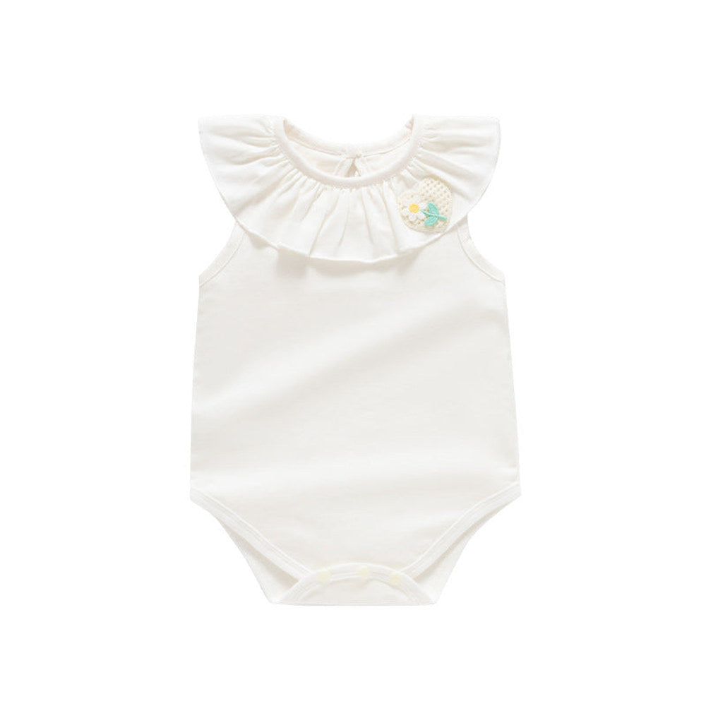 MyKids-USA® Baby Kids Girls Sleeveless Flower And Heart Embroidery Ruffle Collar Solid Color bodysuit