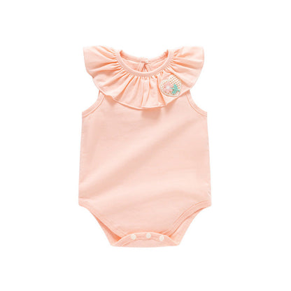 MyKids-USA® Baby Kids Girls Sleeveless Flower And Heart Embroidery Ruffle Collar Solid Color bodysuit