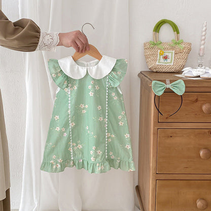 MyKids-USA® Design Girls Flowers Pattern Fly Sleeves Peter Pan Collar bodysuit or Dress – Sister Matching