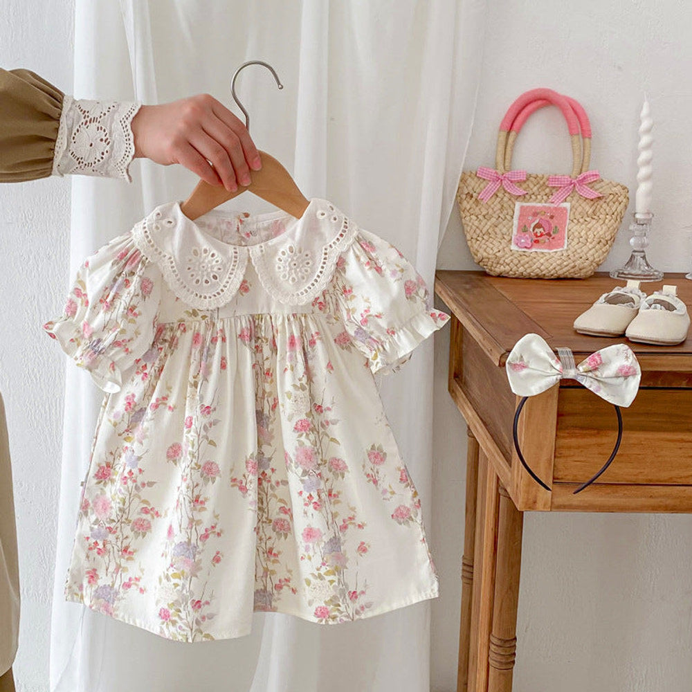 MyKids-USA® Girls Flowers Pattern Short Sleeves Hollow Out Collar bodysuit or Dress – Sister Matching