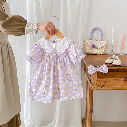MyKids-USA® Girls Flowers Pattern Short Sleeves Embroidery Collar bodysuit or Dress – Sister Matching