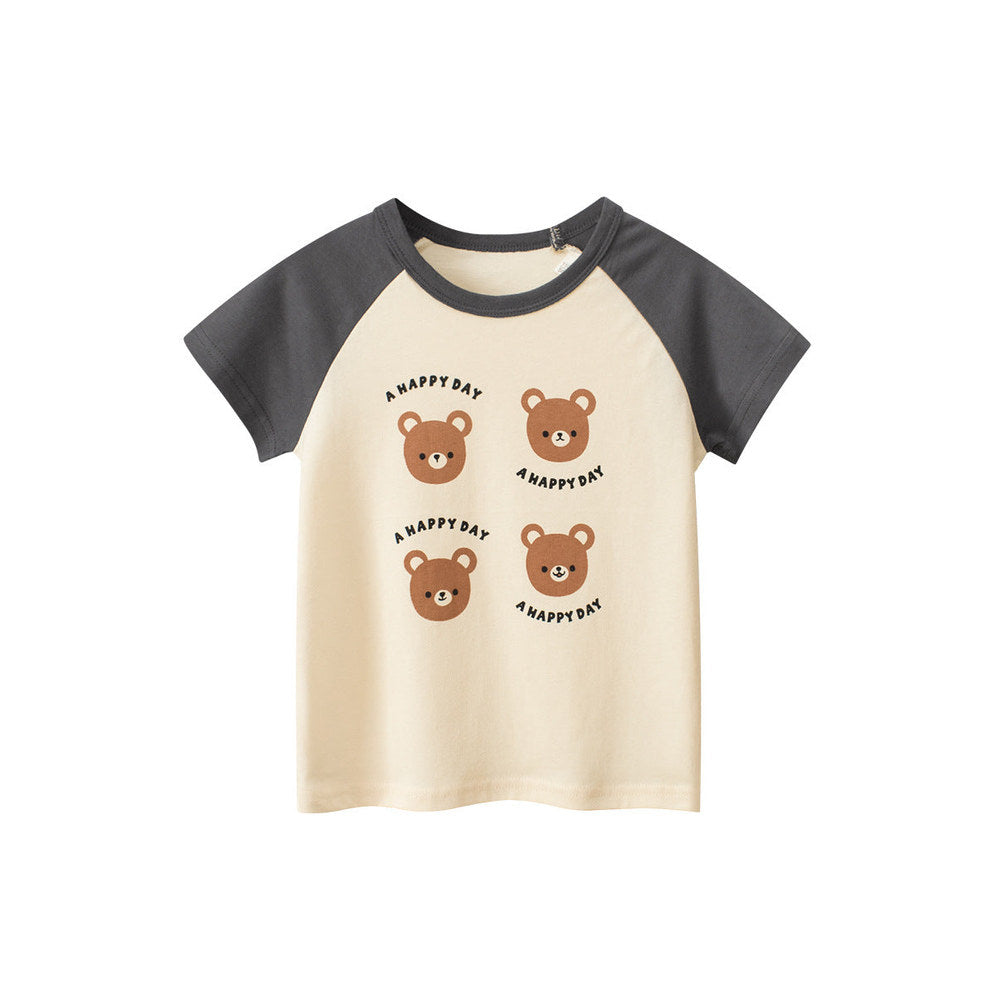 MyKids-USA® Teddy Bear Cartoon Print Color Patchwork Girls’ T-Shirt In European And American Style
