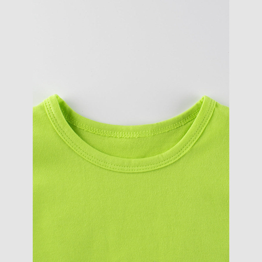 MyKids-USA® Baby Kids Unisex Solid Color Green T-Shirt In European And American Style