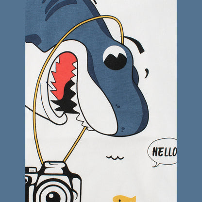 MyKids-USA® Boys’ Cartoon Shark Pattern T-Shirt In European And American Style