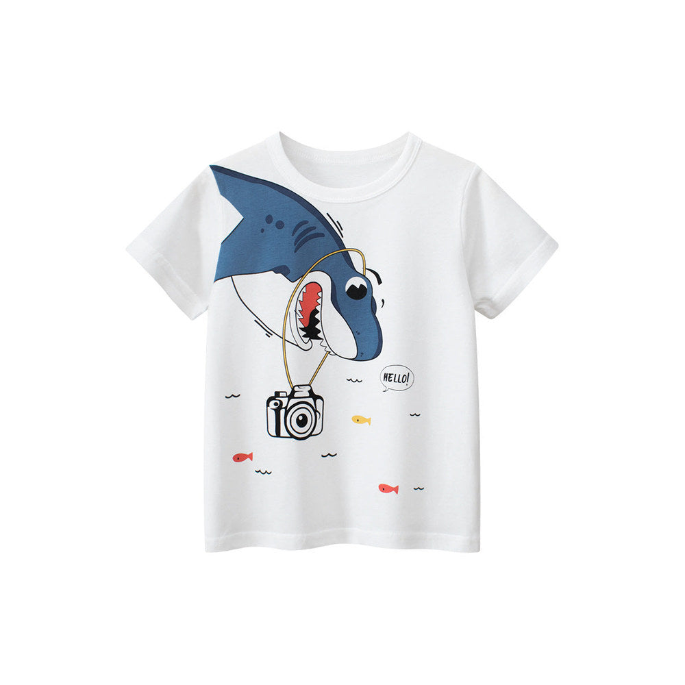 MyKids-USA® Boys’ Cartoon Shark Pattern T-Shirt In European And American Style