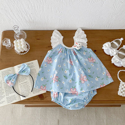 MyKids-USA® Girls Flowers Pattern Sleeveless Lace Strap bodysuit And Clothing Set – Sister Matching