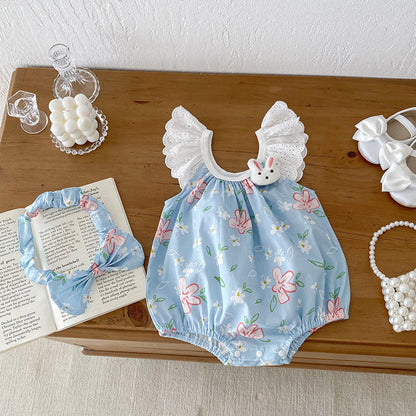 MyKids-USA® Girls Flowers Pattern Sleeveless Lace Strap bodysuit And Clothing Set – Sister Matching