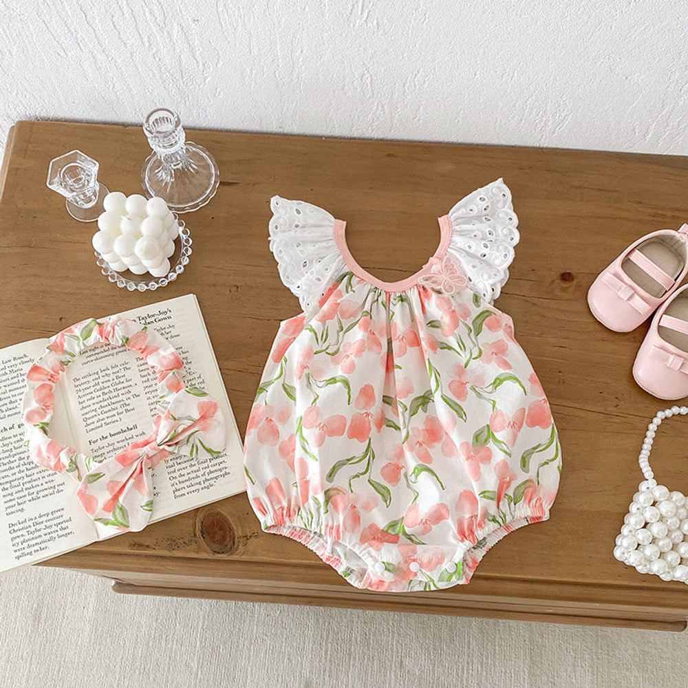MyKids-USA® Girls Flowers Pattern Sleeveless Lace Strap bodysuit And Clothing Set – Sister Matching