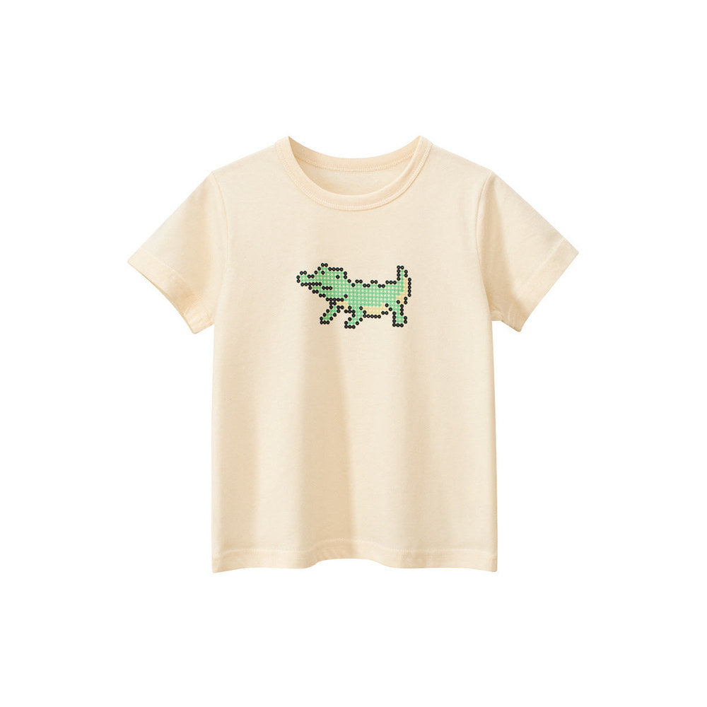 MyKids-USA® Boys’ Cartoon Pixel Crocodile Pattern T-Shirt In European And American Style