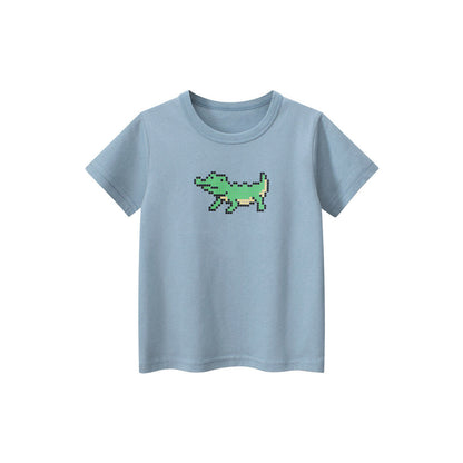 MyKids-USA® Boys’ Cartoon Pixel Crocodile Pattern T-Shirt In European And American Style