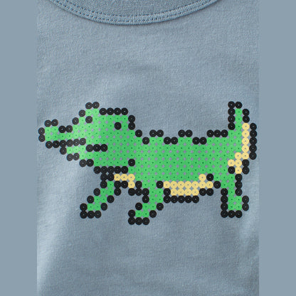 MyKids-USA® Boys’ Cartoon Pixel Crocodile Pattern T-Shirt In European And American Style