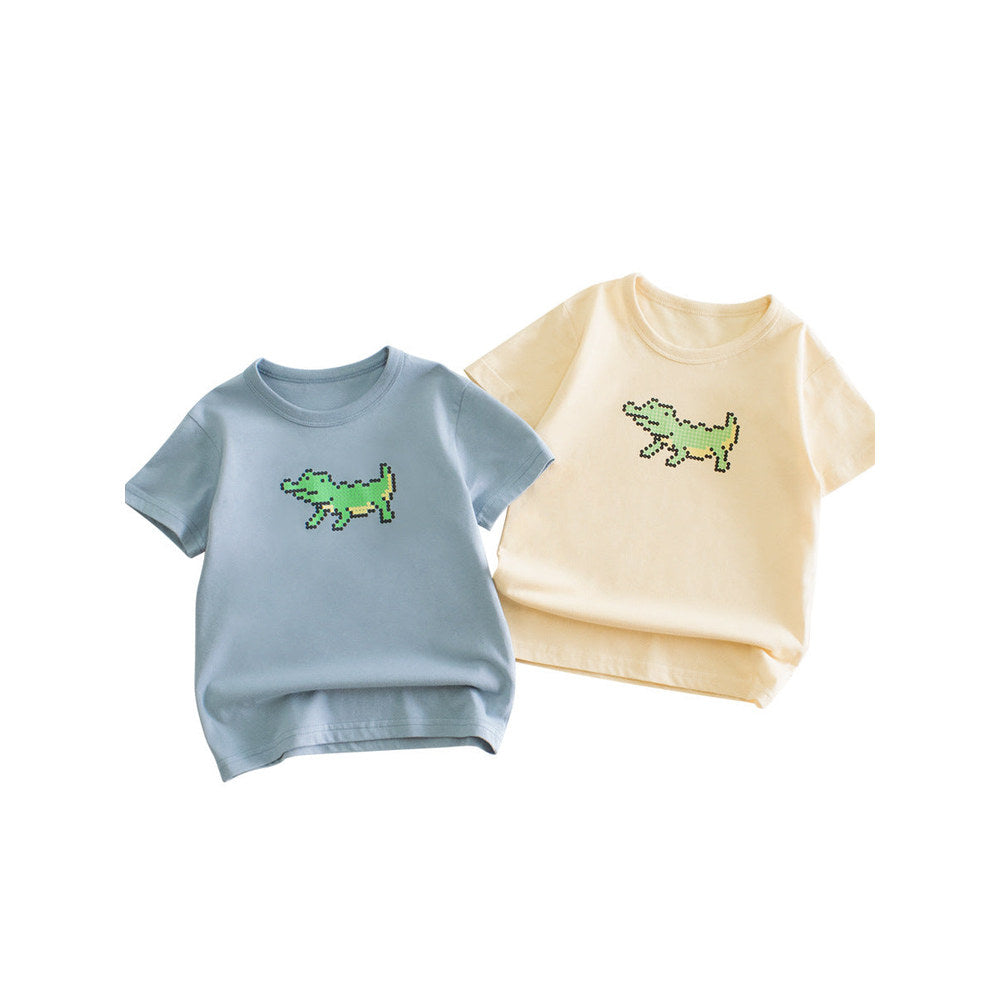 MyKids-USA® Boys’ Cartoon Pixel Crocodile Pattern T-Shirt In European And American Style