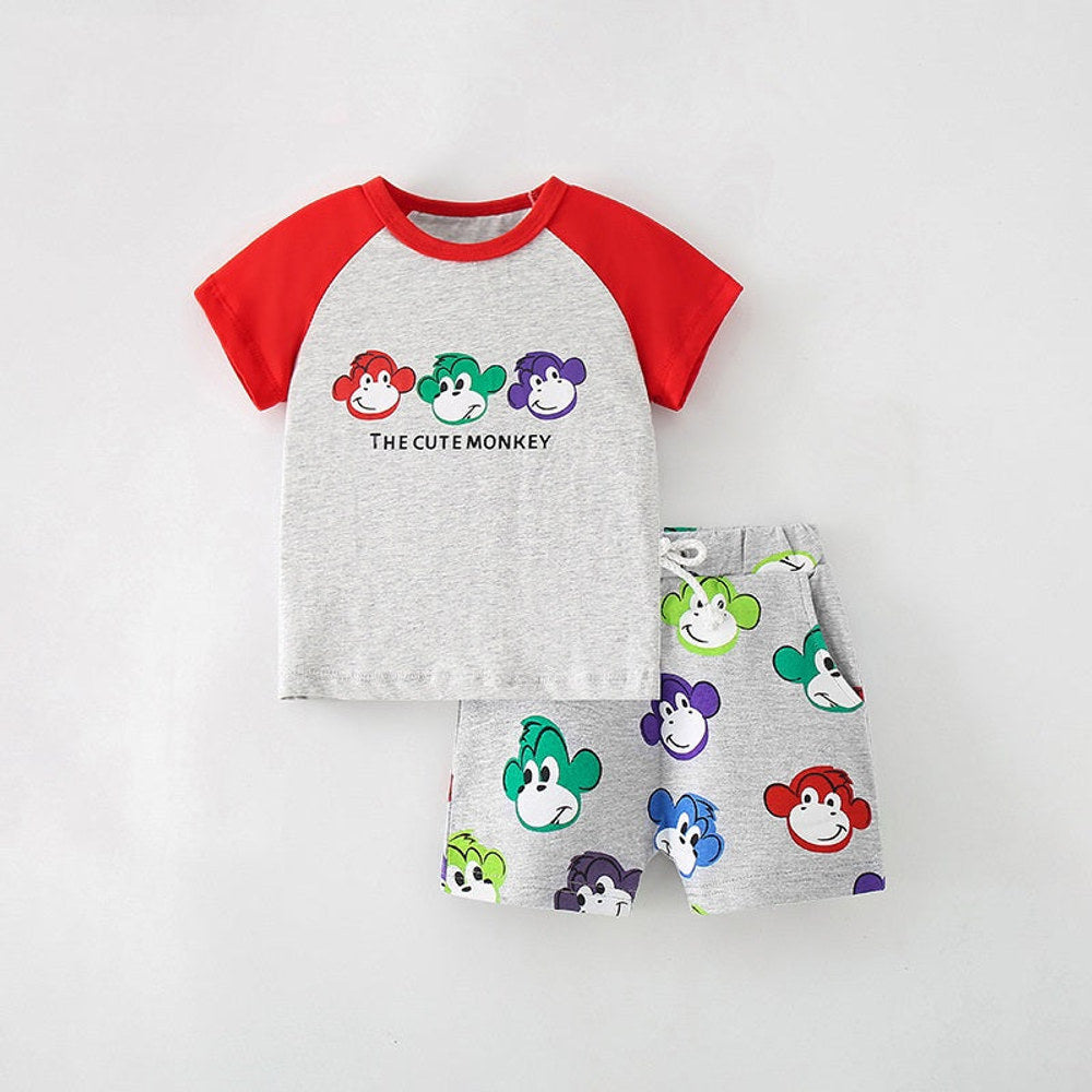 MyKids-USA® Baby Kids Boys Cute Monkey Cartoon Pattern T-Shirt And Shorts Clothing Set