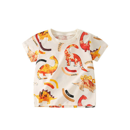 MyKids-USA® Girls’ Cartoon Orange Dinosaur Pattern Short Sleeves T-Shirt In European And American Style