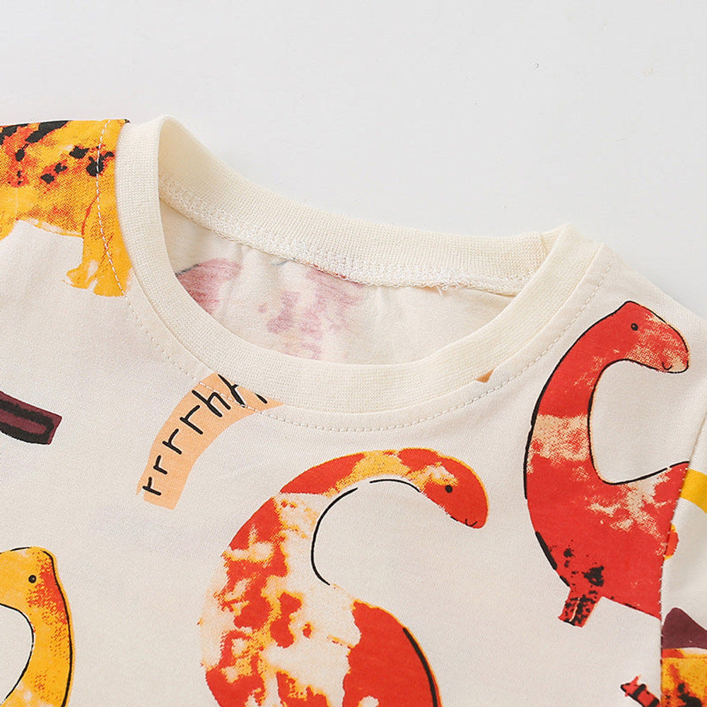 MyKids-USA® Girls’ Cartoon Orange Dinosaur Pattern Short Sleeves T-Shirt In European And American Style