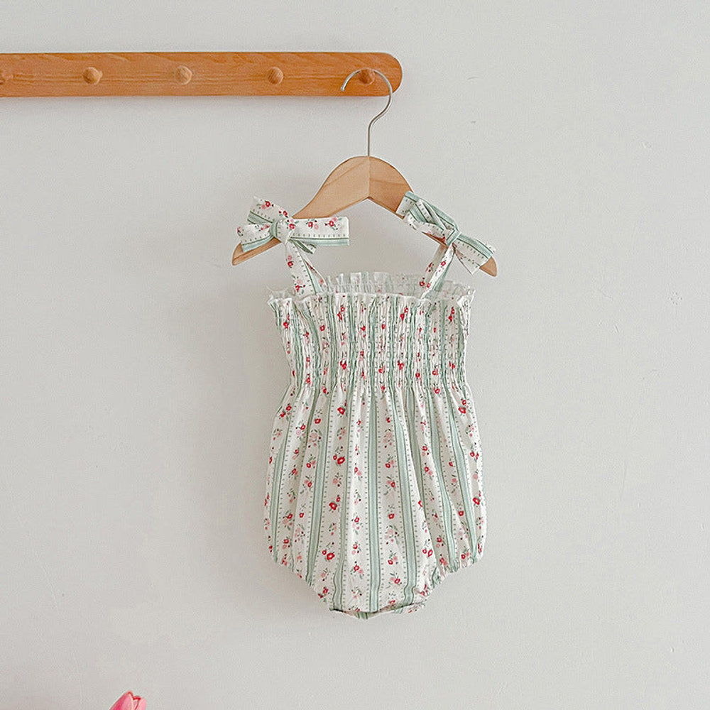 Design Summer Girls Floral Striped Sleeveless Strap bodysuit And Dress – Sister Matching Clothing Set