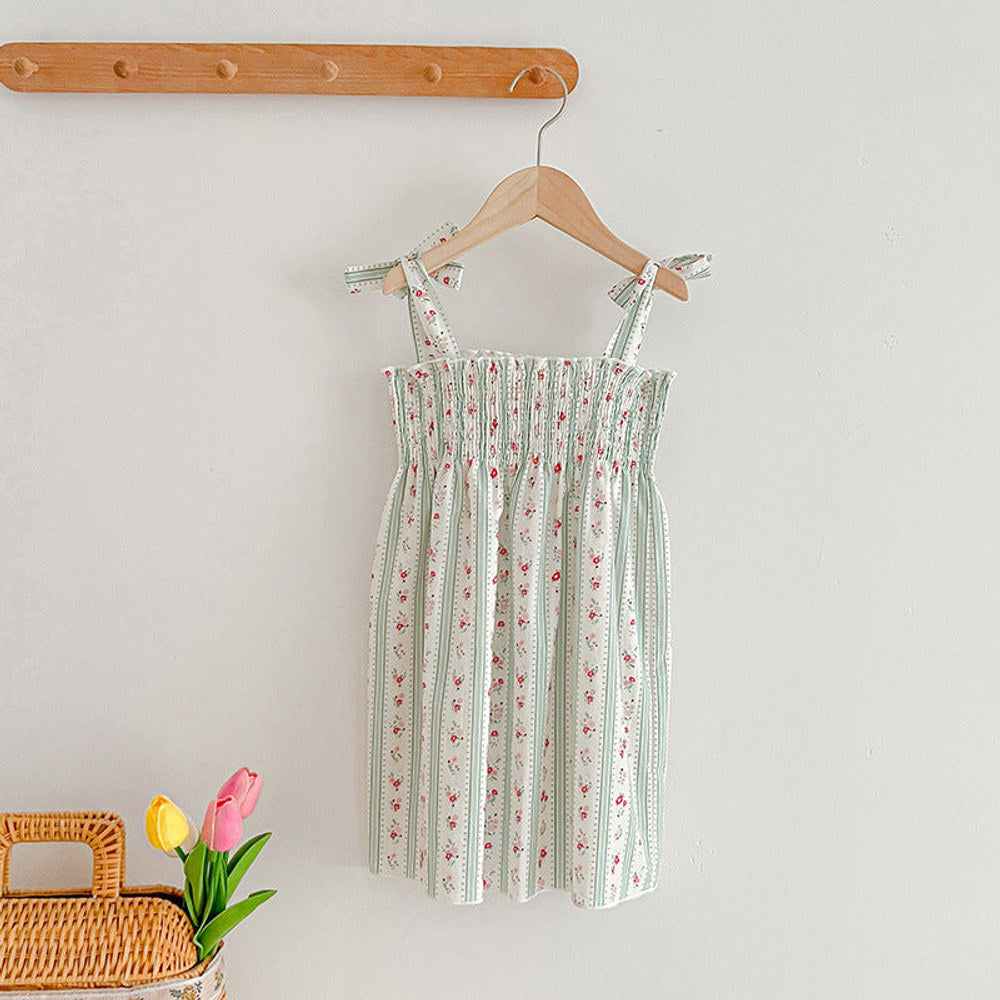 Design Summer Girls Floral Striped Sleeveless Strap bodysuit And Dress – Sister Matching Clothing Set