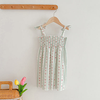 Design Summer Girls Floral Striped Sleeveless Strap bodysuit And Dress – Sister Matching Clothing Set