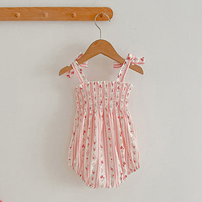 Design Summer Girls Floral Striped Sleeveless Strap bodysuit And Dress – Sister Matching Clothing Set