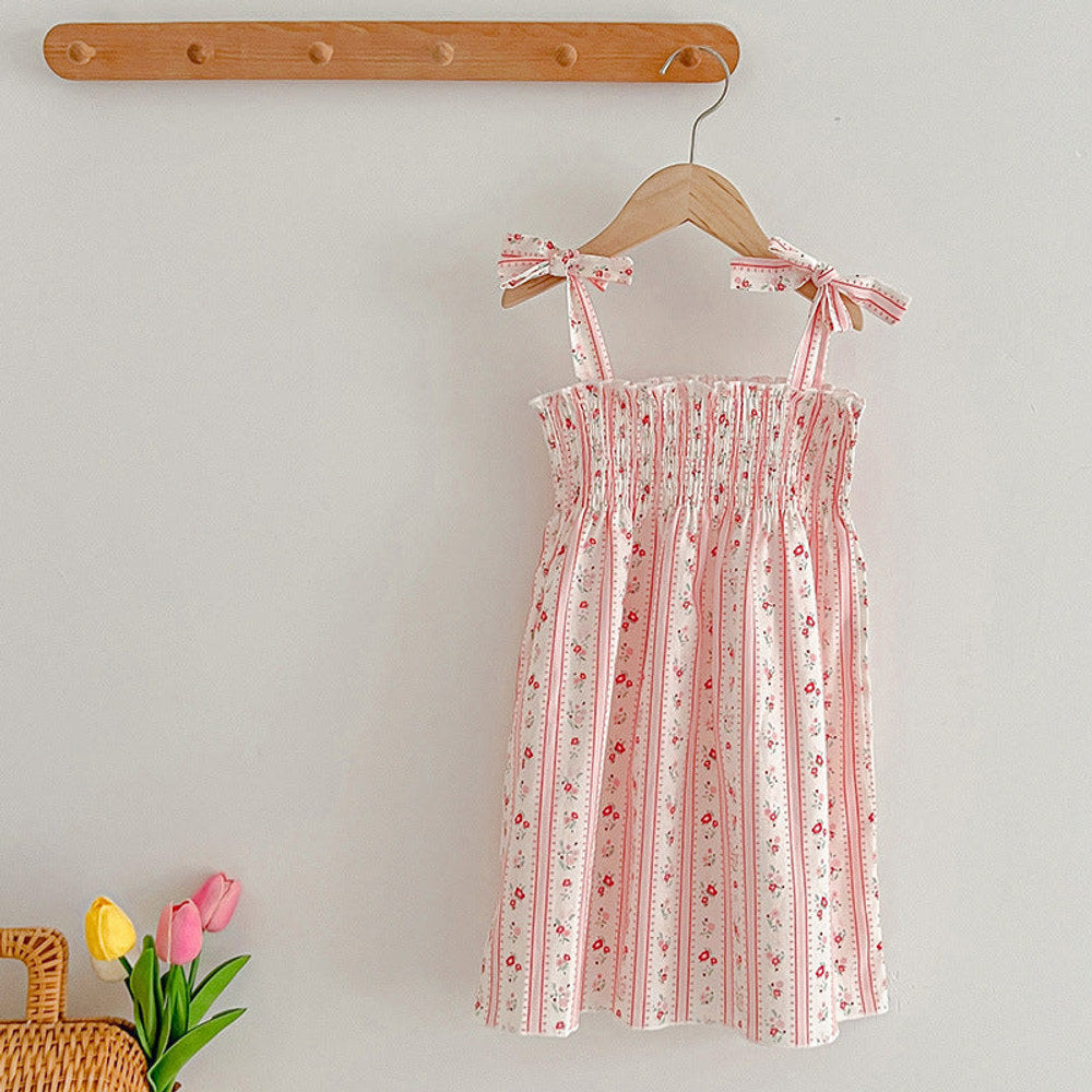Design Summer Girls Floral Striped Sleeveless Strap bodysuit And Dress – Sister Matching Clothing Set