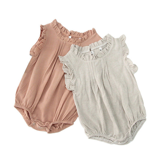 MyKids-USA® Baby Kids Girls Solid Color Simple Sleeveless Ruffle Neck bodysuit