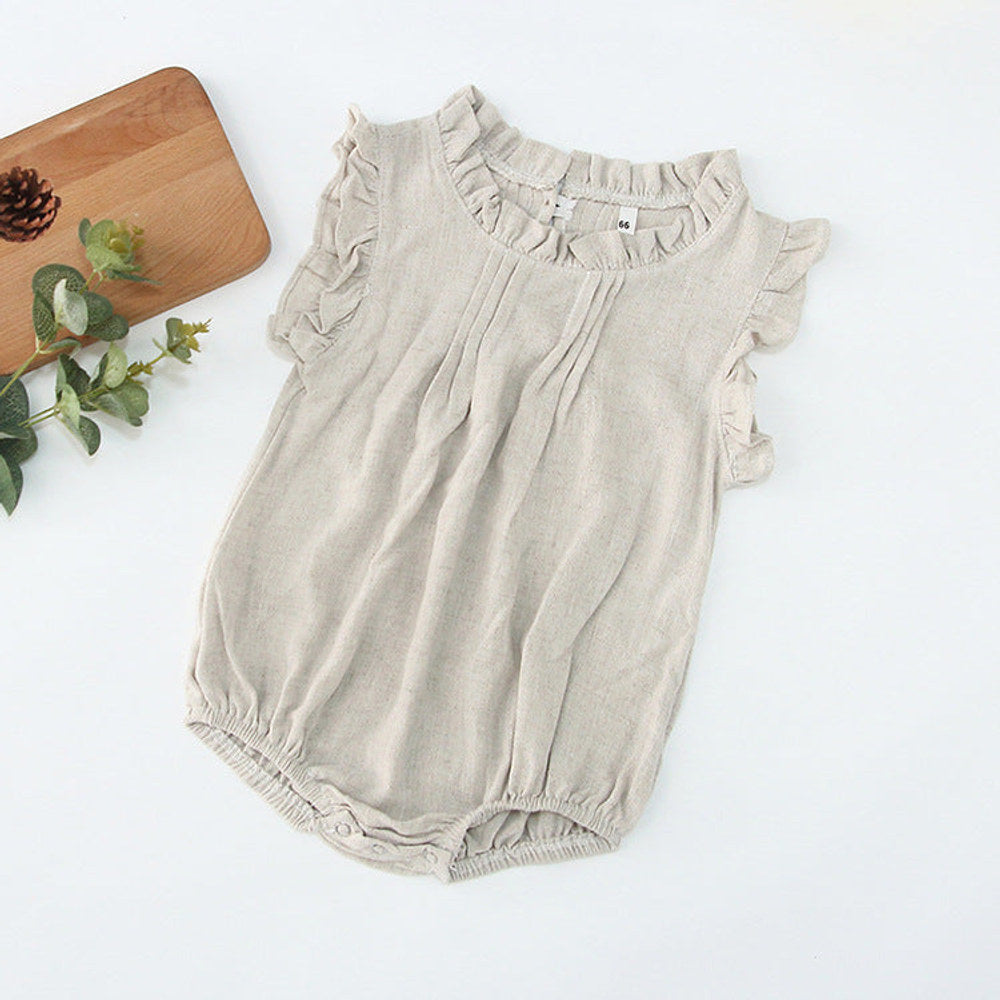 MyKids-USA® Baby Kids Girls Solid Color Simple Sleeveless Ruffle Neck bodysuit