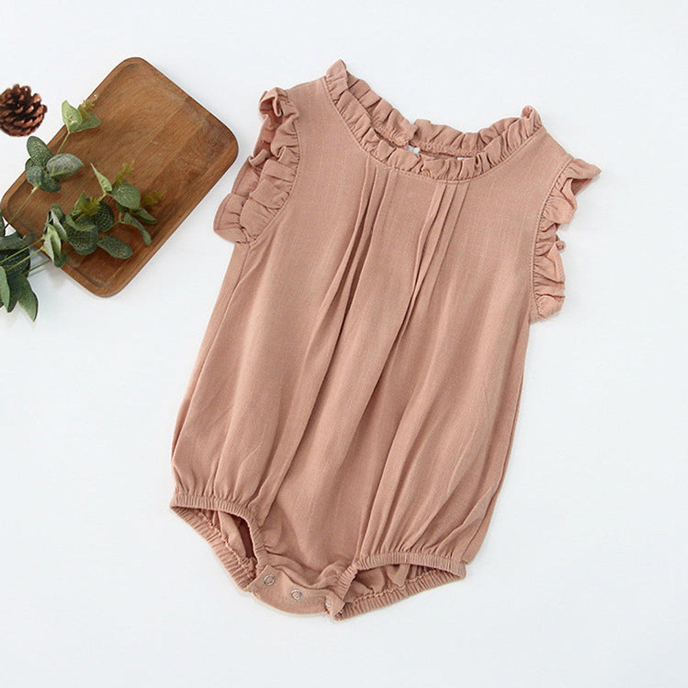 MyKids-USA® Baby Kids Girls Solid Color Simple Sleeveless Ruffle Neck bodysuit