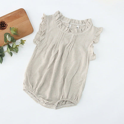 MyKids-USA® Baby Kids Girls Solid Color Simple Sleeveless Ruffle Neck bodysuit