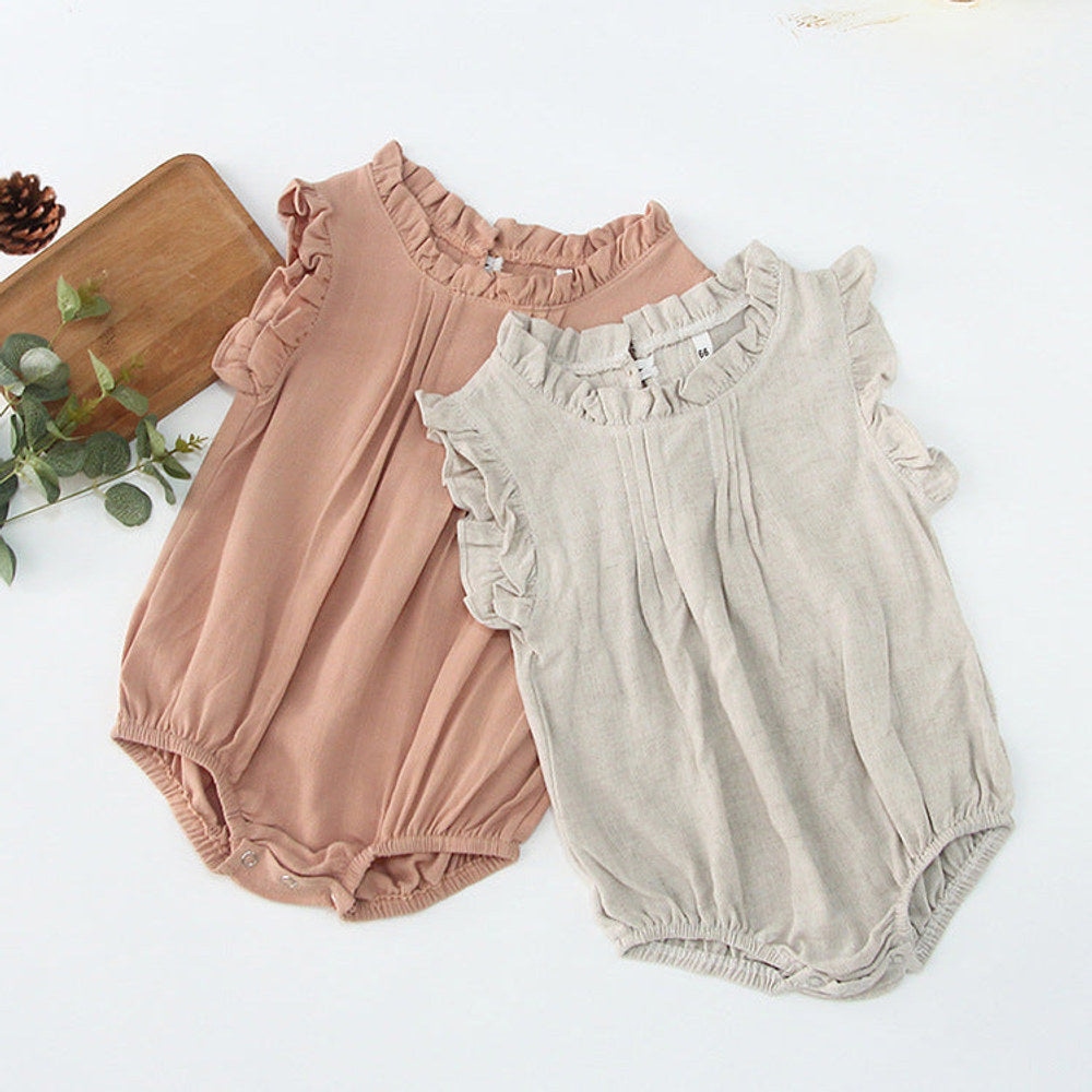 MyKids-USA® Baby Kids Girls Solid Color Simple Sleeveless Ruffle Neck bodysuit