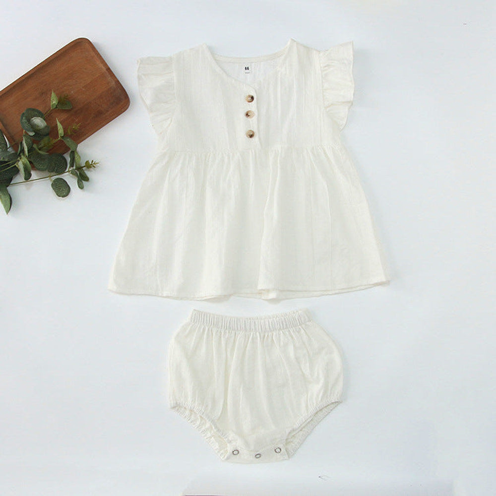 MyKids-USA® Baby Girls Fly Sleeves Solid Color Top Dress And Bloomers Clothing Set