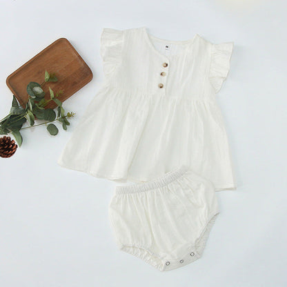 MyKids-USA® Baby Girls Fly Sleeves Solid Color Top Dress And Bloomers Clothing Set