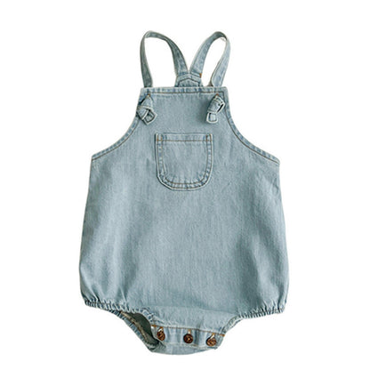 MyKids-USA® Baby Kids Unisex Solid Color White Short Sleeves T-Shirt And Thin Denim bodysuit Clothing Set