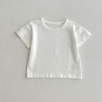 MyKids-USA® Baby Kids Unisex Solid Color White Short Sleeves T-Shirt And Thin Denim bodysuit Clothing Set