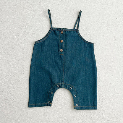 MyKids-USA® Baby Kids Unisex Solid Color Short Sleeves White T-Shirt And Denim Overalls Romper – Baby Clothing Set