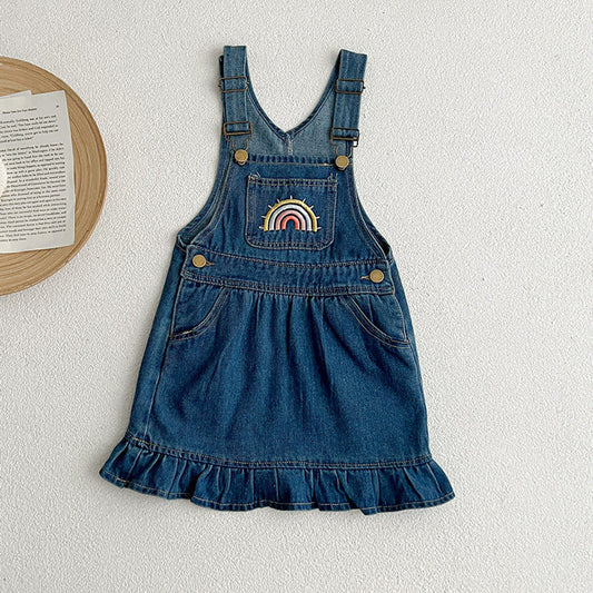 MyKids-USA® Design Boys And Girls Rainbow Pattern Sleeveless Strap bodysuit And Dress – Denim Brother And Sister Matching Clothing Set
