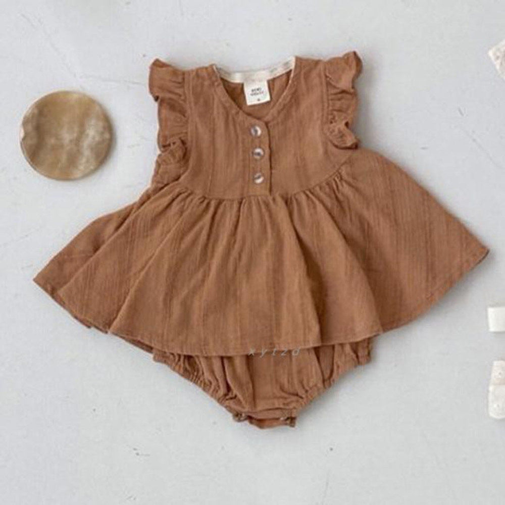 MyKids-USA® Best Quality Baby Girls Fly Sleeves Simple Style Top Dress And Bloomers Clothing Set